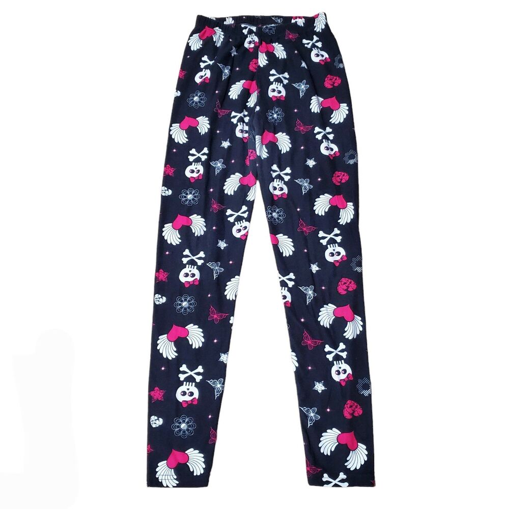 Punk Love Print Soft Leggings Fun and Cute Skull and Heart Design